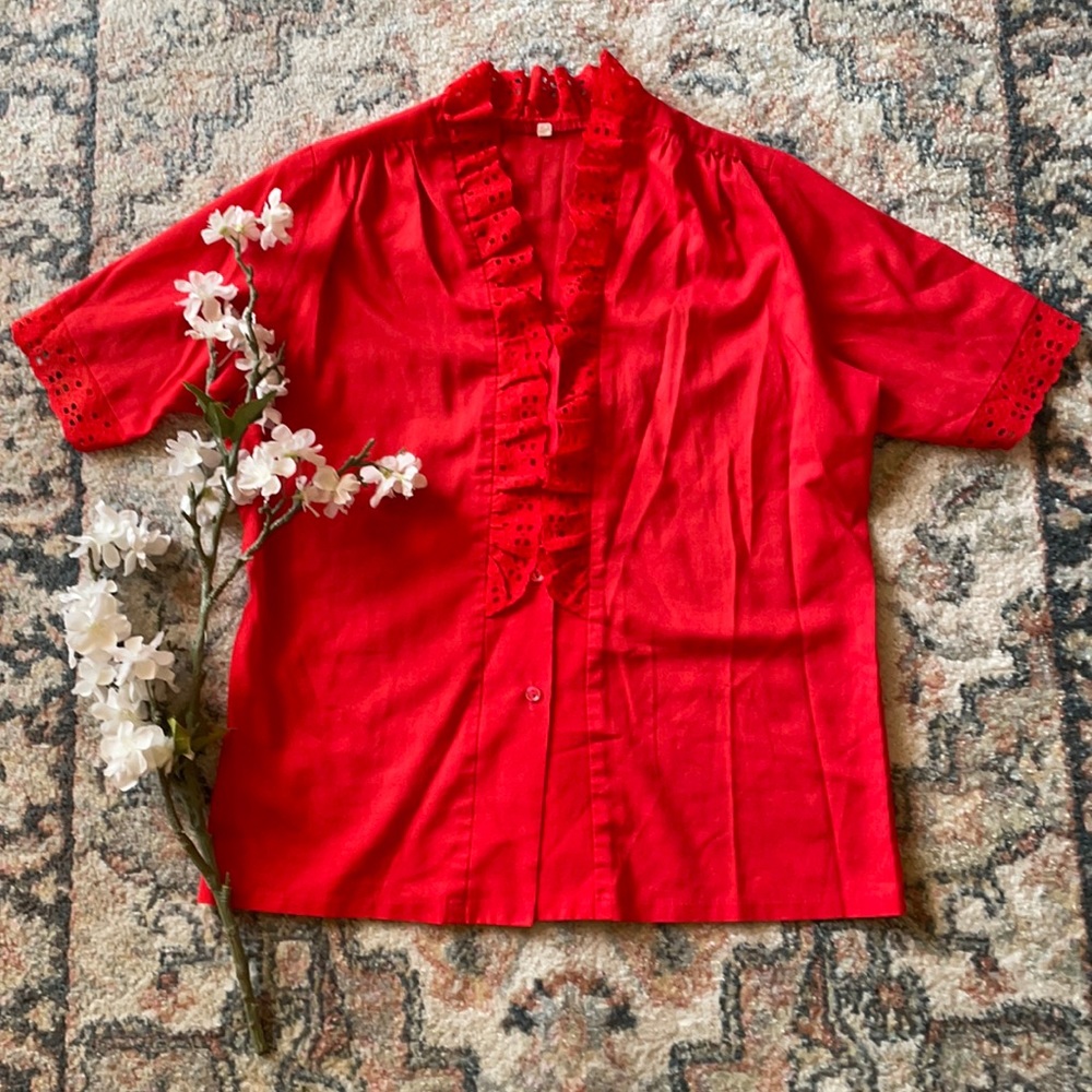 Carefree Fashion Red Eyelet Blouse